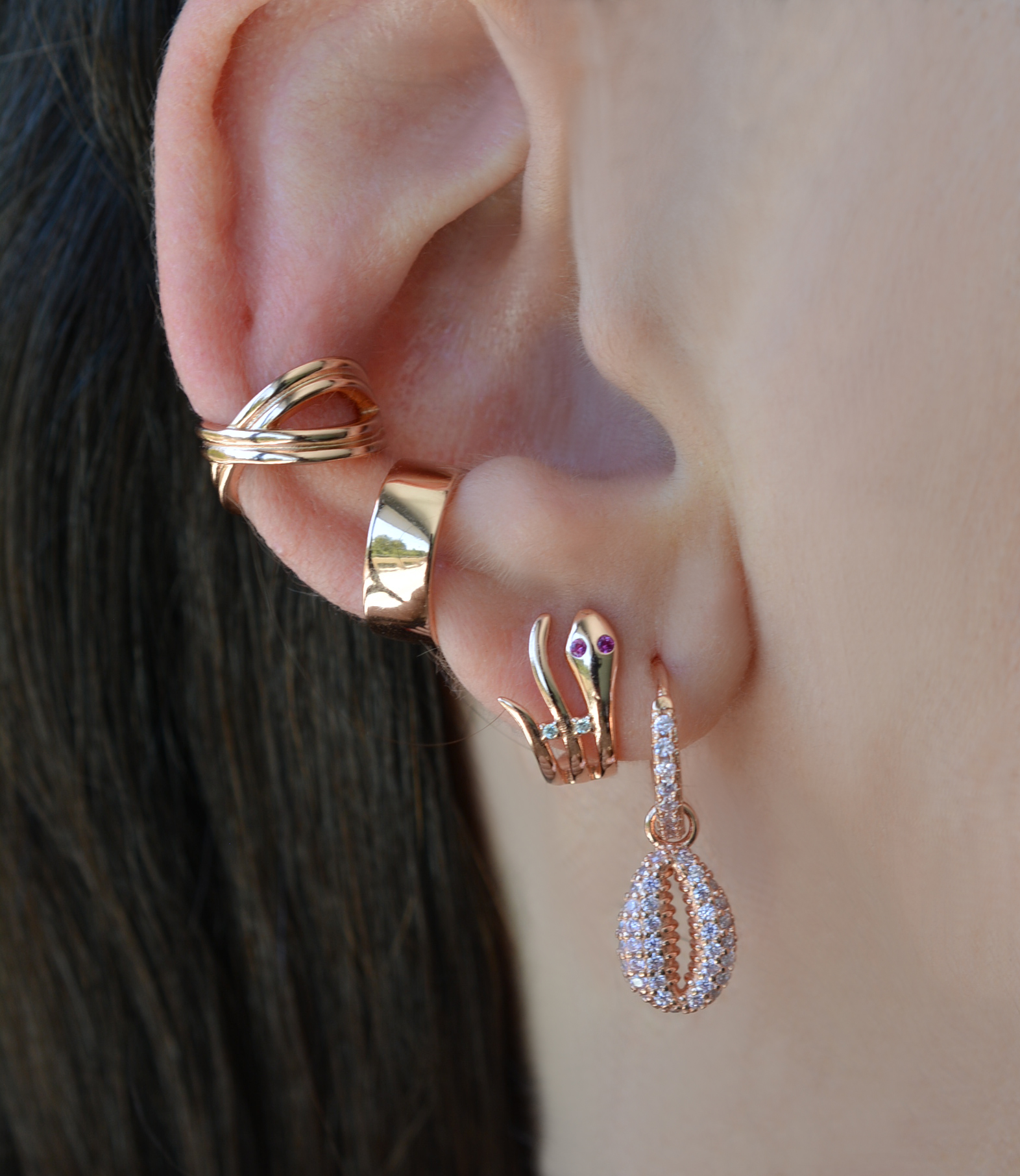 Naz And Jaz Beverly Hills, 14KT ROSE GOLD DIAMOND & AMBER SNAKE CLIMBER  EARRINGS – NazAndJaz.com